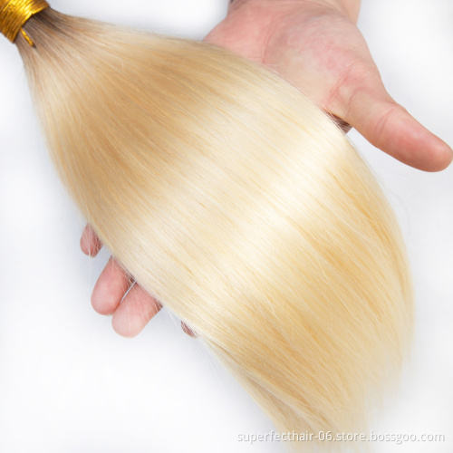Wholesale Cheap 1B 613 Blonde Black Roots Ombre Color bundle Straight Hair Weave Brazilian Body WaveCuticle Aligned Human Hair